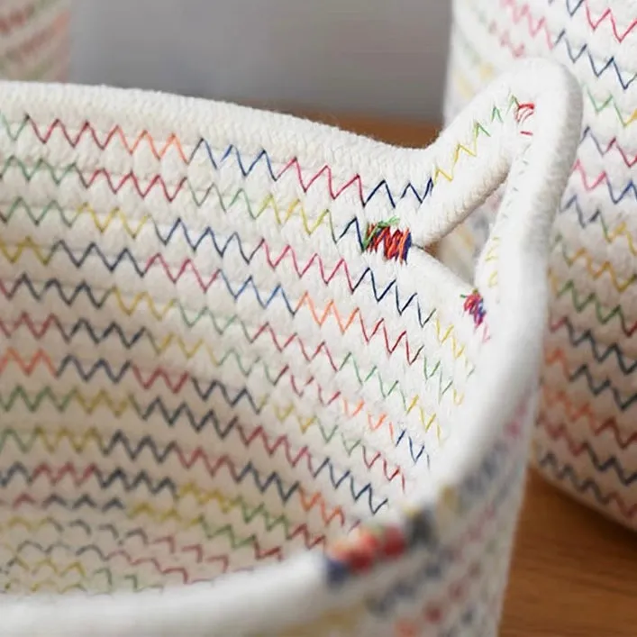 Rainbow Woven Cat Ears Storage Basket Organizer