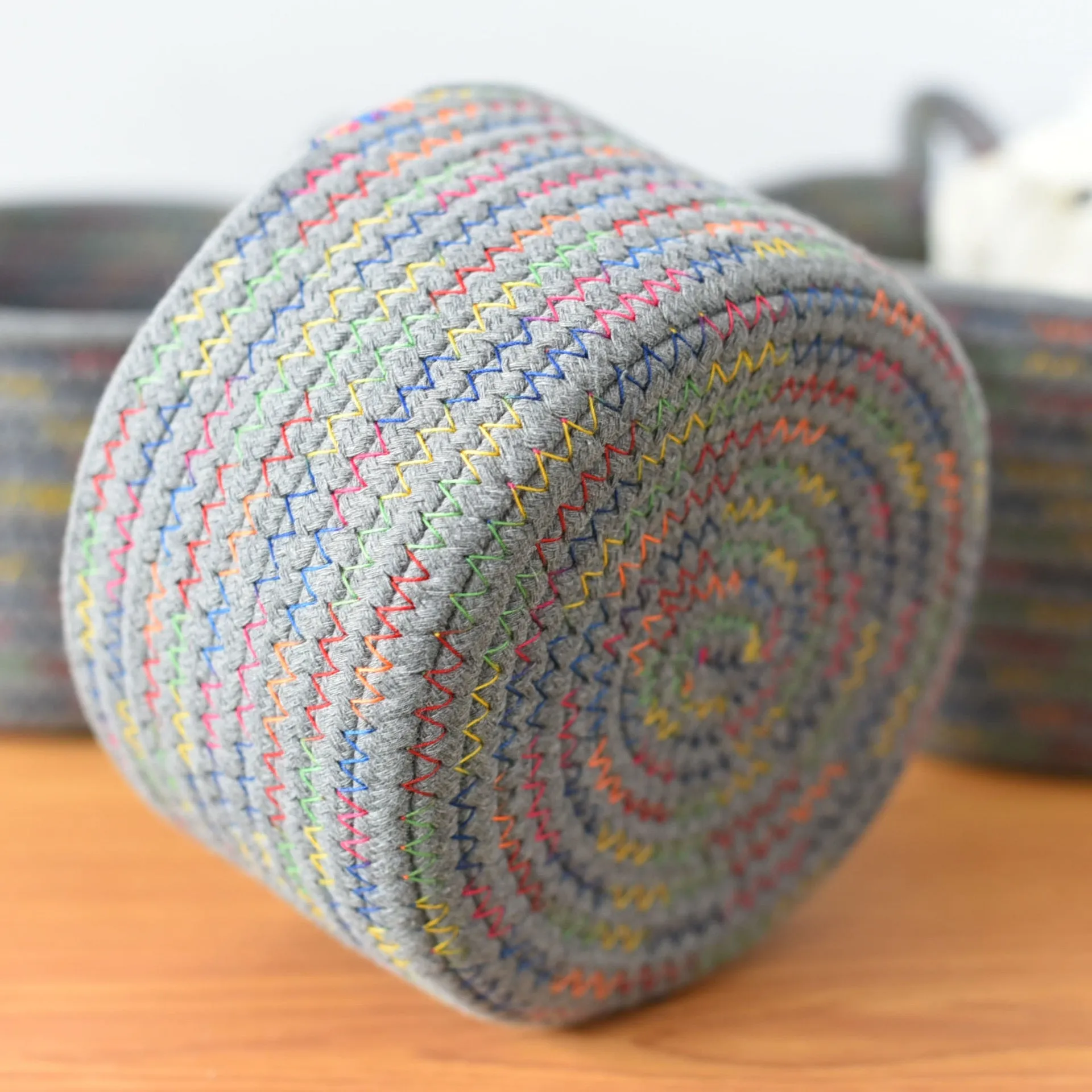 Rainbow Woven Cat Ears Storage Basket Organizer