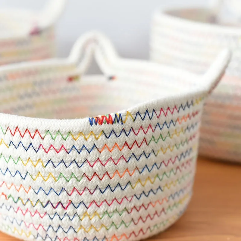 Rainbow Woven Cat Ears Storage Basket Organizer
