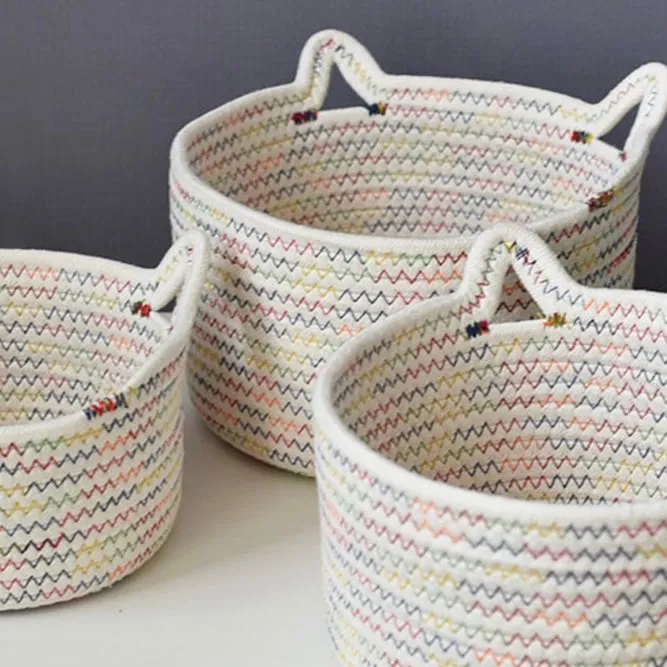 Rainbow Woven Cat Ears Storage Basket Organizer