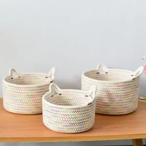 Rainbow Woven Cat Ears Storage Basket Organizer