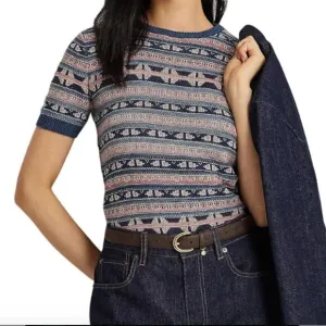 Ralph Lauren Linen Cotton Short Sleeve Sweater XL Geo Stripe New