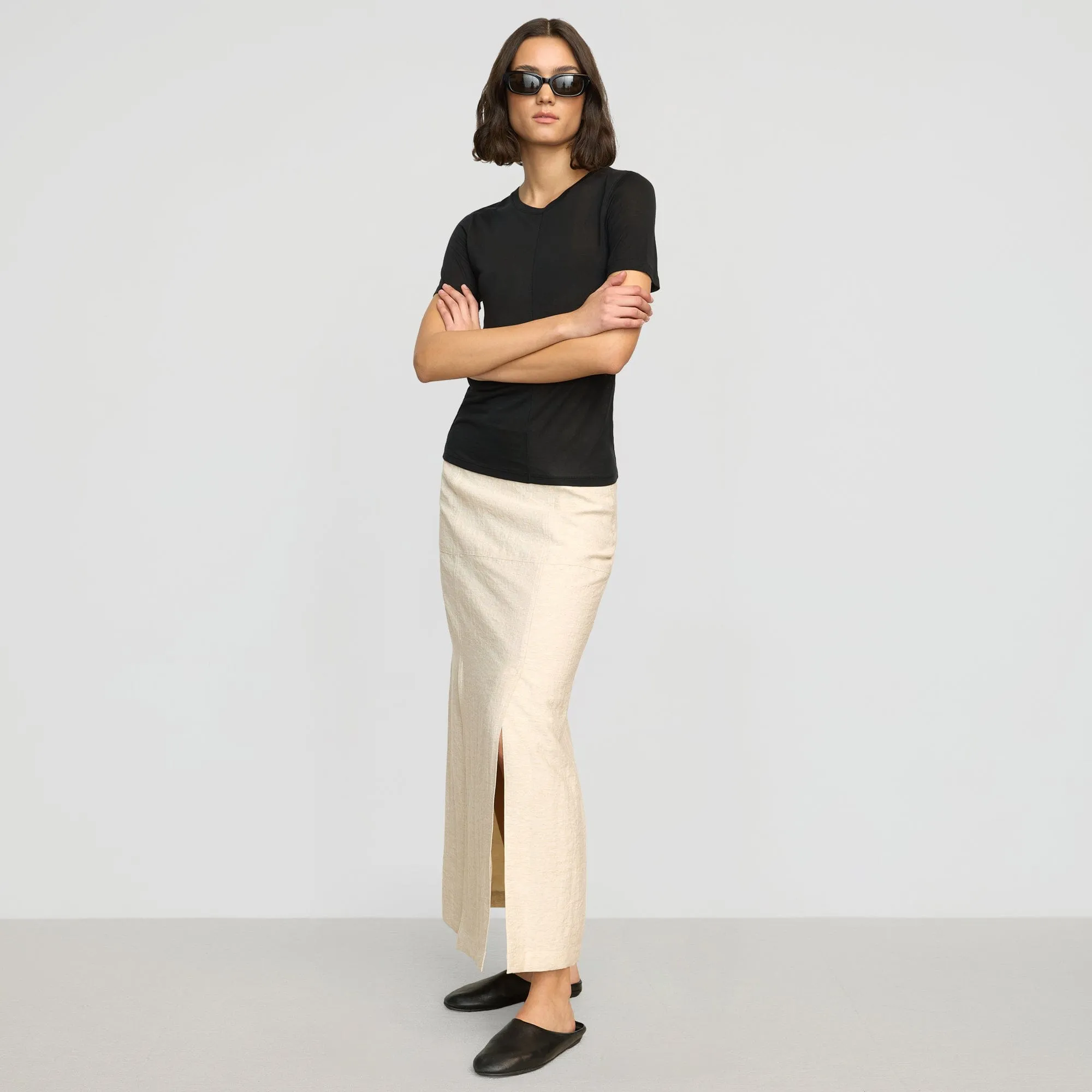 Ranni Front-Vent Linen-Blend Skirt