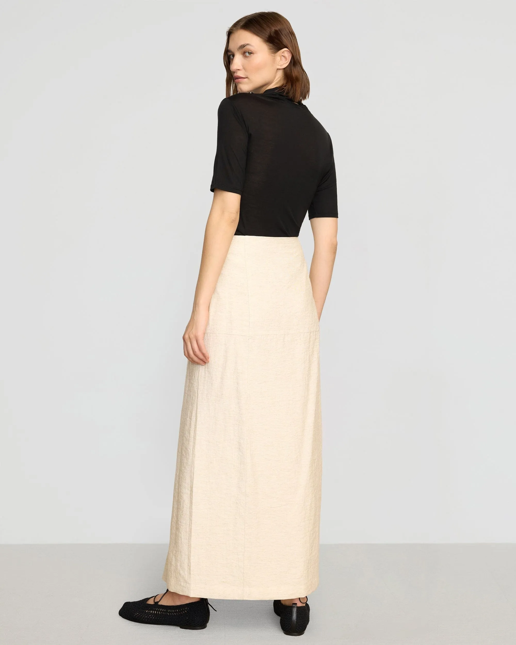 Ranni Front-Vent Linen-Blend Skirt