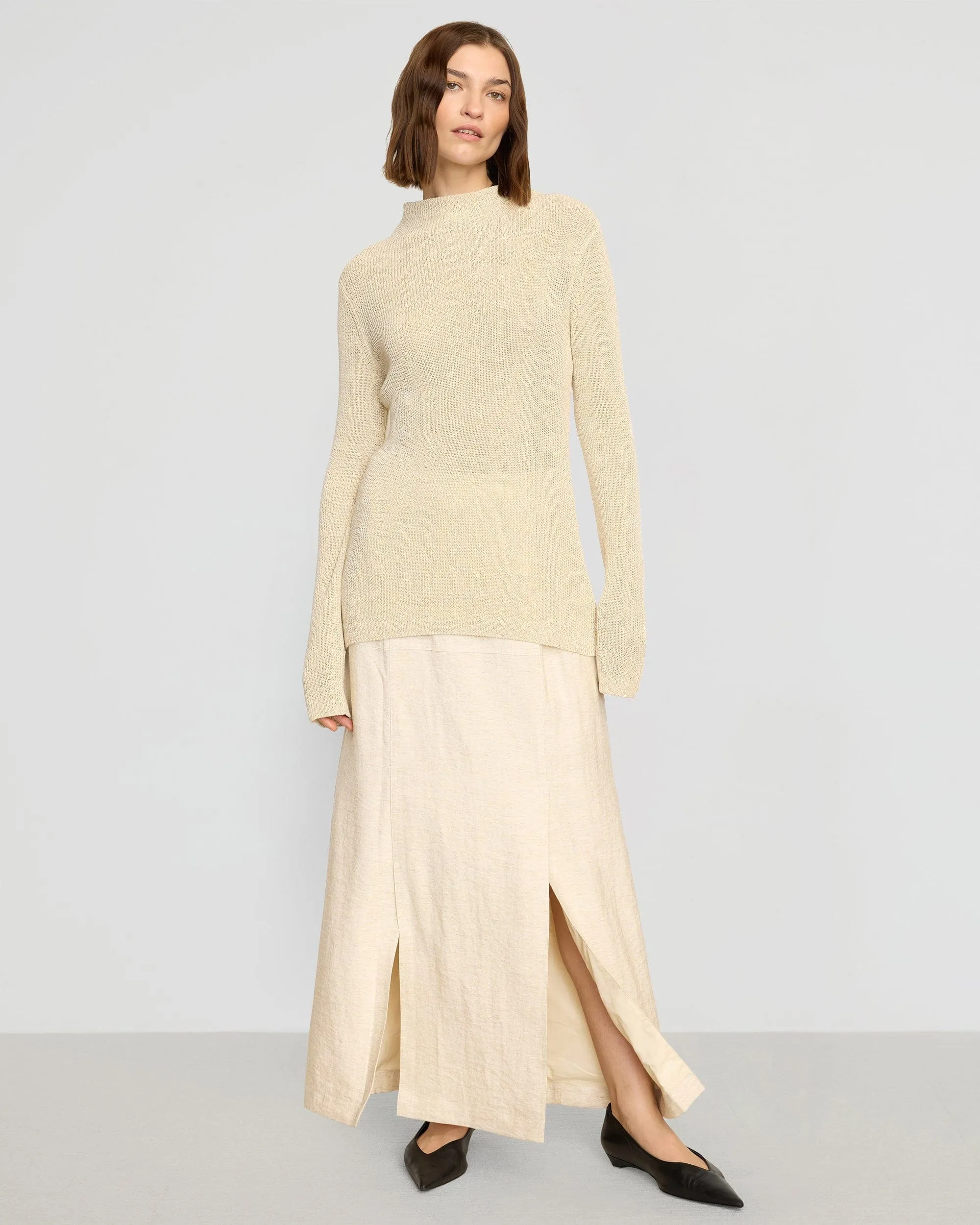 Ranni Front-Vent Linen-Blend Skirt