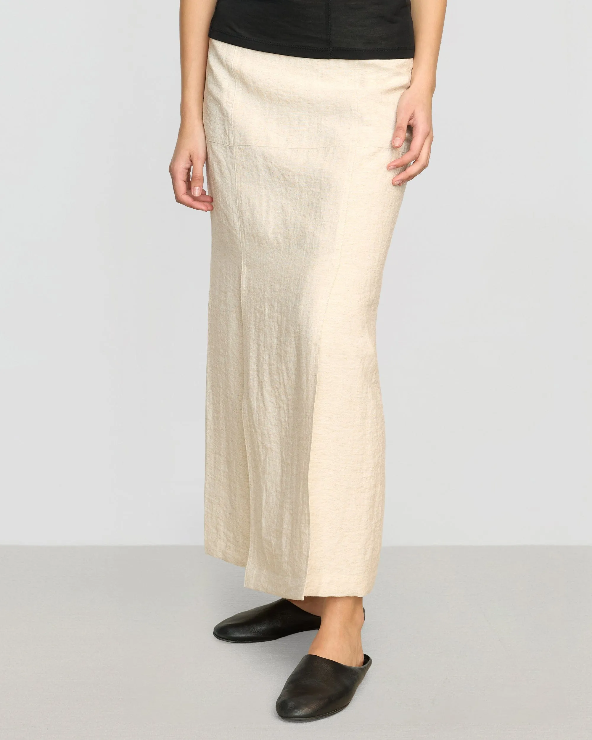 Ranni Front-Vent Linen-Blend Skirt
