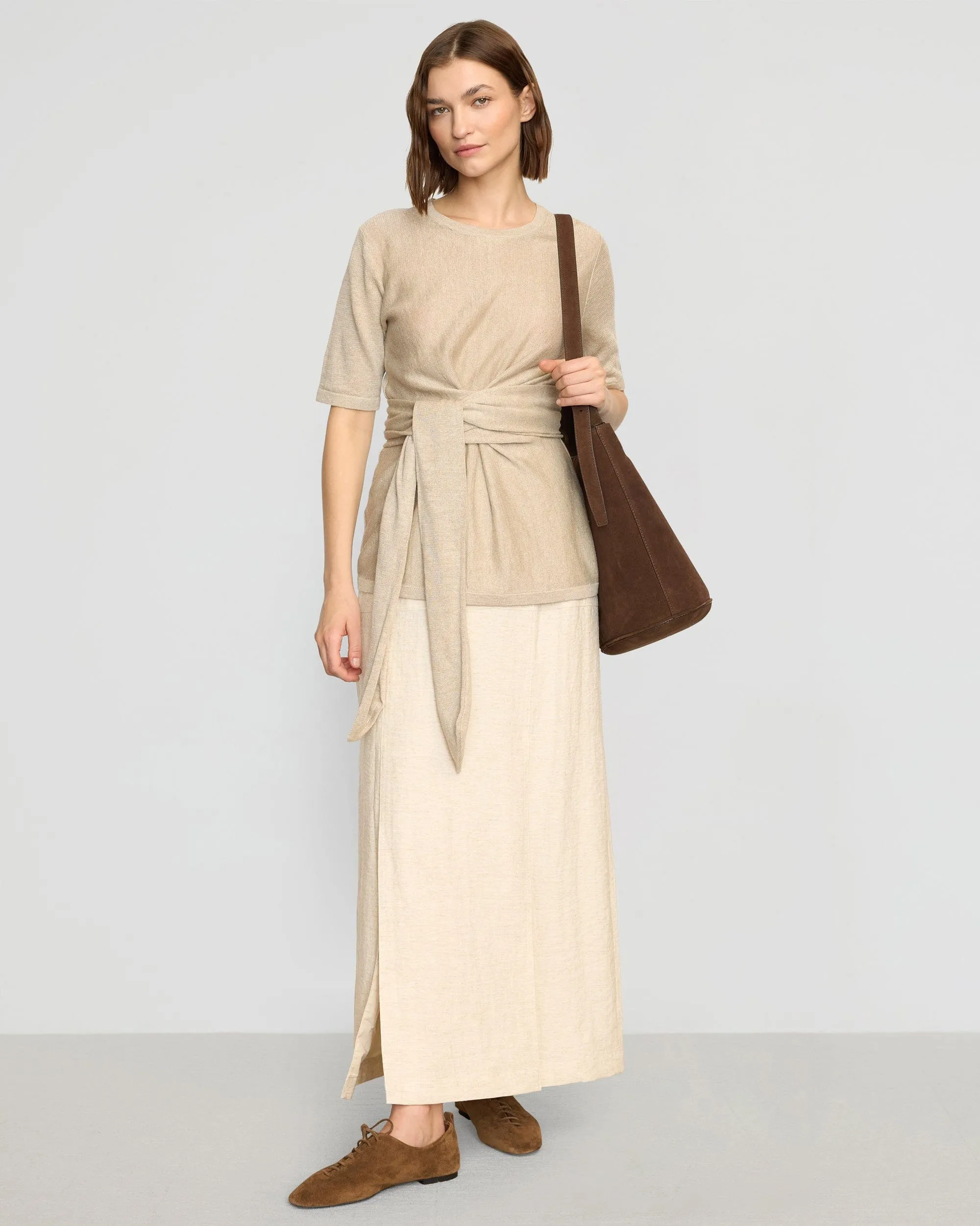 Ranni Front-Vent Linen-Blend Skirt