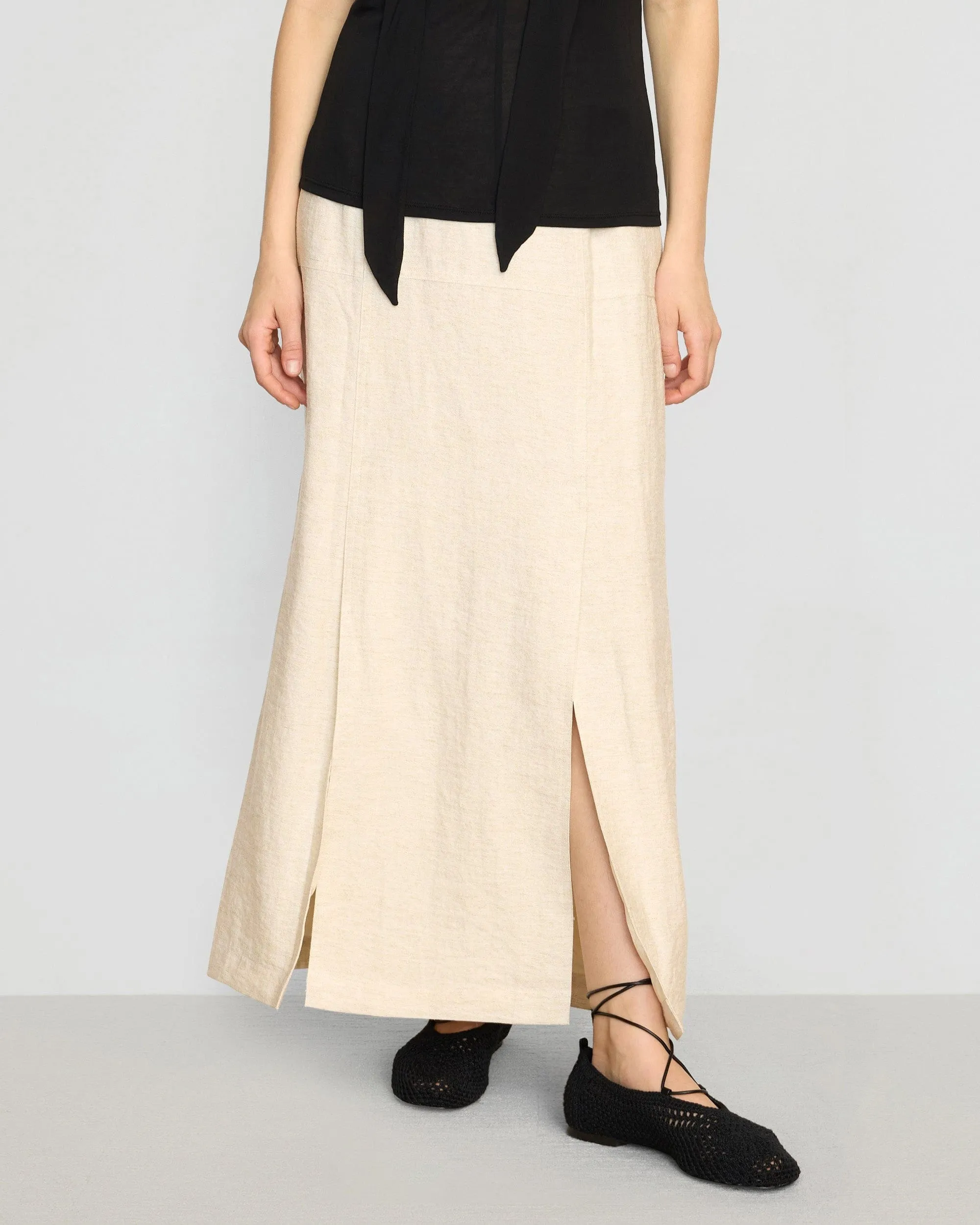 Ranni Front-Vent Linen-Blend Skirt