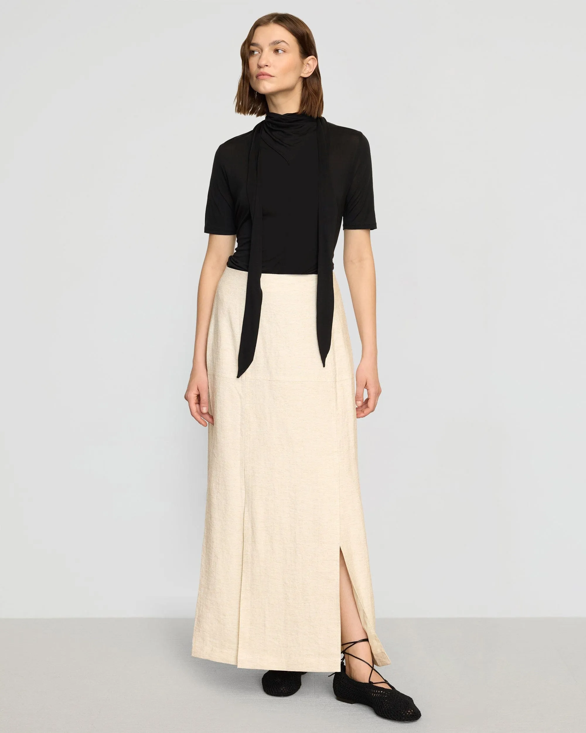 Ranni Front-Vent Linen-Blend Skirt