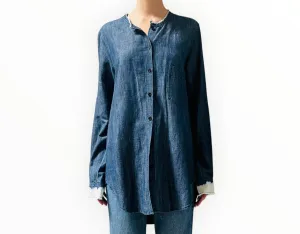 Raquel Allegra Long Denim Shirt - Blue - Size 3