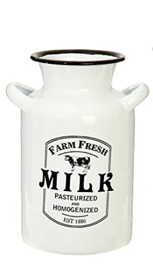 RAZ Imports Utensil Caddy Crock Holder Organizer Farm Fresh White Enamelware 8" x 5" (Milk)