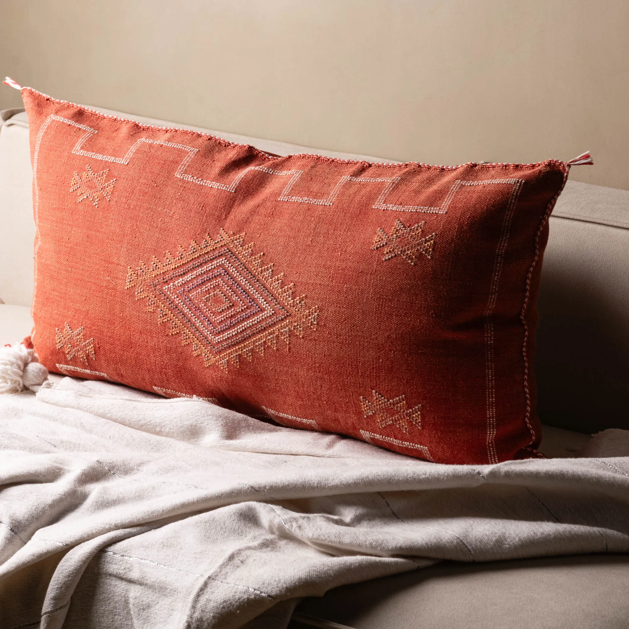 Red Cactus silk pillow cover