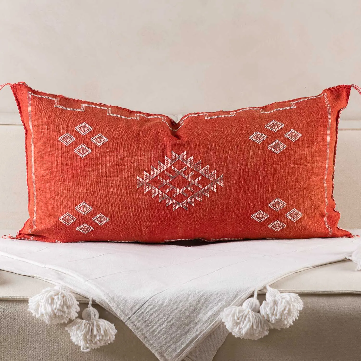 Red Cactus silk pillow cover