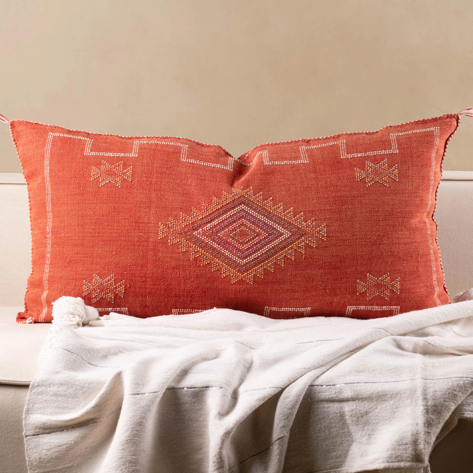 Red Cactus silk pillow cover