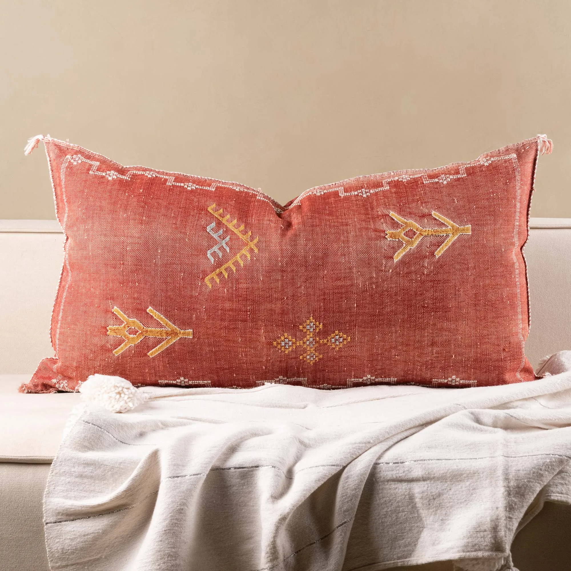 Red Cactus silk pillow cover