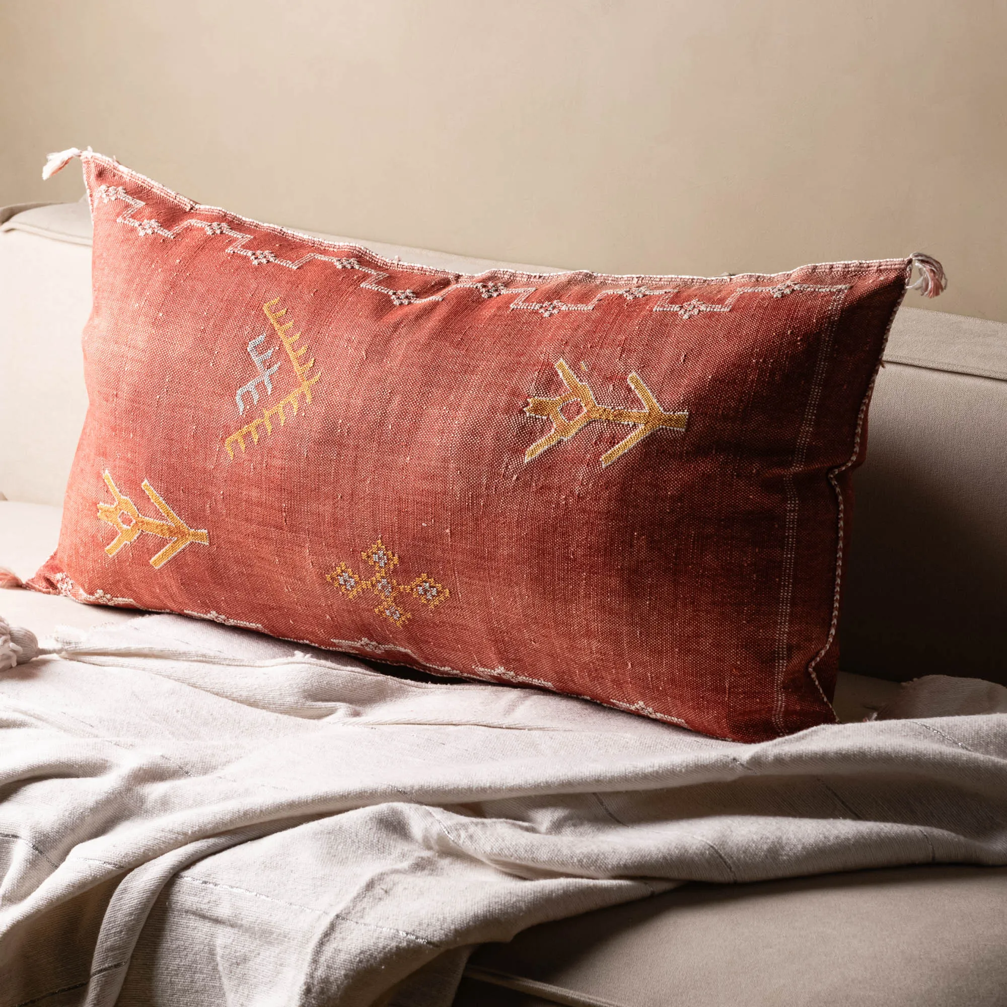 Red Cactus silk pillow cover