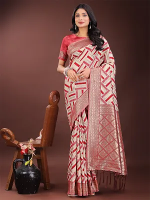 Red Linen Cotton Saree