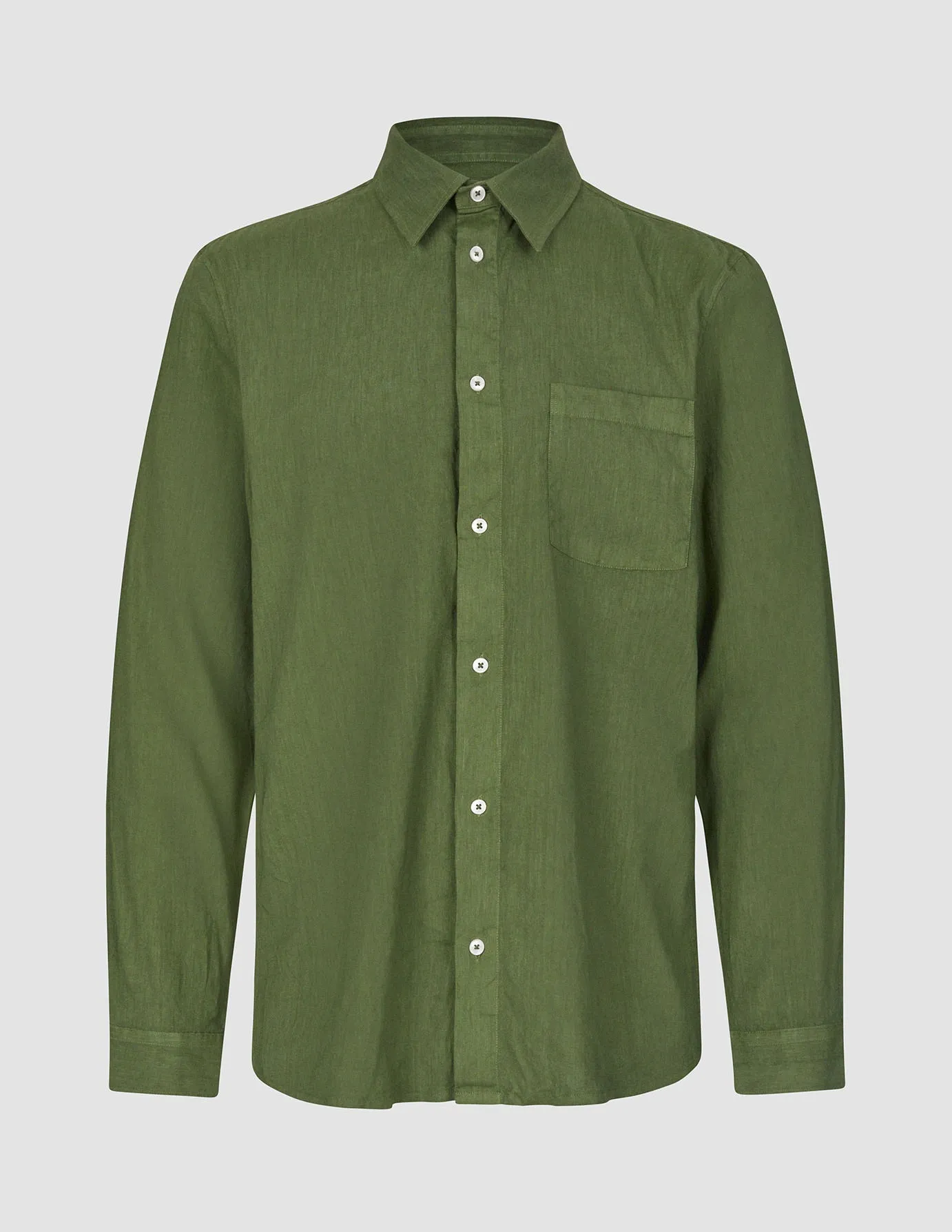 Refined Linen Long Sleeve Shirt Clover Green