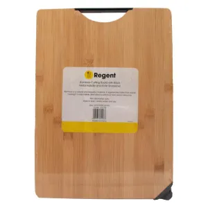 Regent Bamboo Cutting Board With Black Metal Handle And Knife Sharpener 355x258x18mm 30228