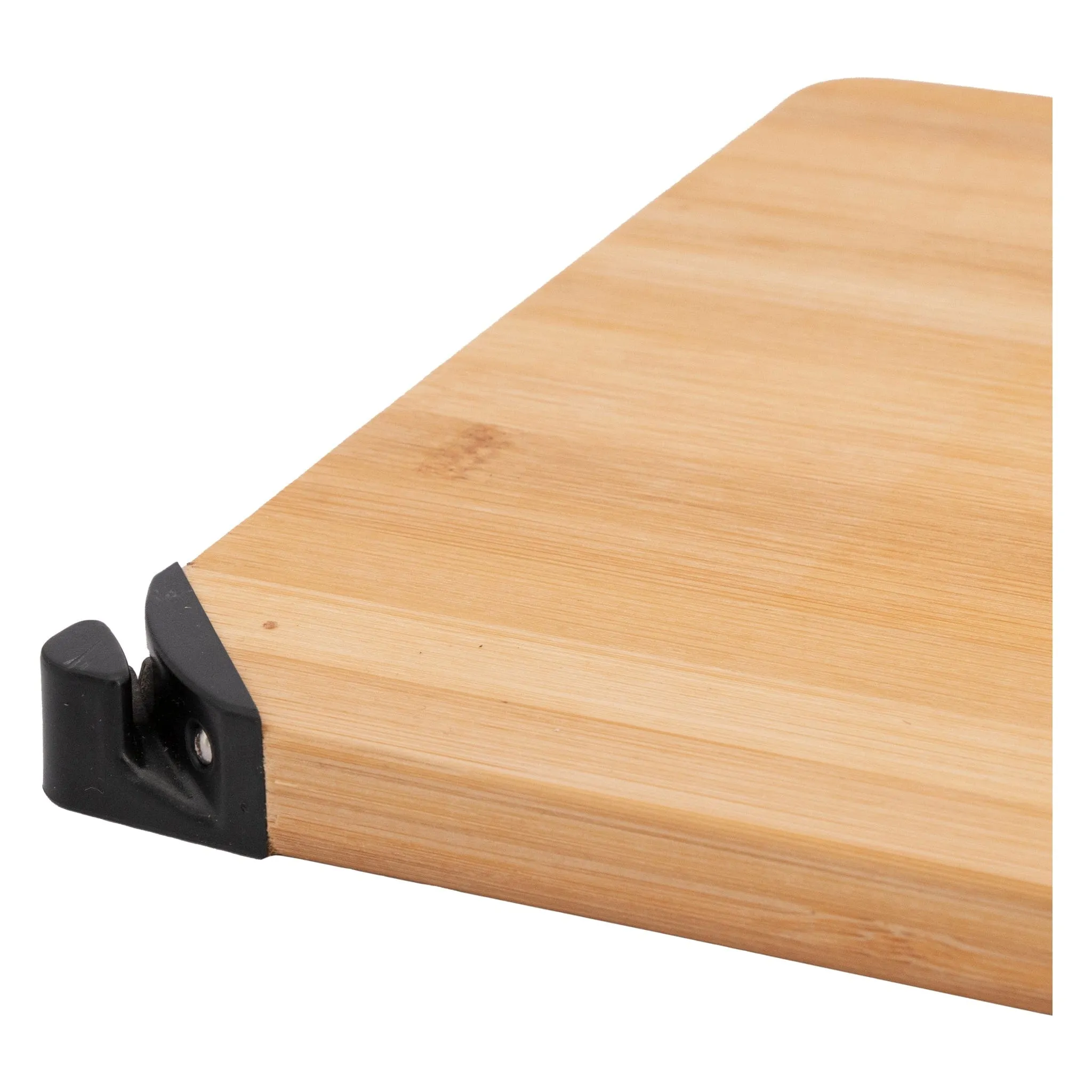 Regent Bamboo Cutting Board With Black Metal Handle And Knife Sharpener 355x258x18mm 30228