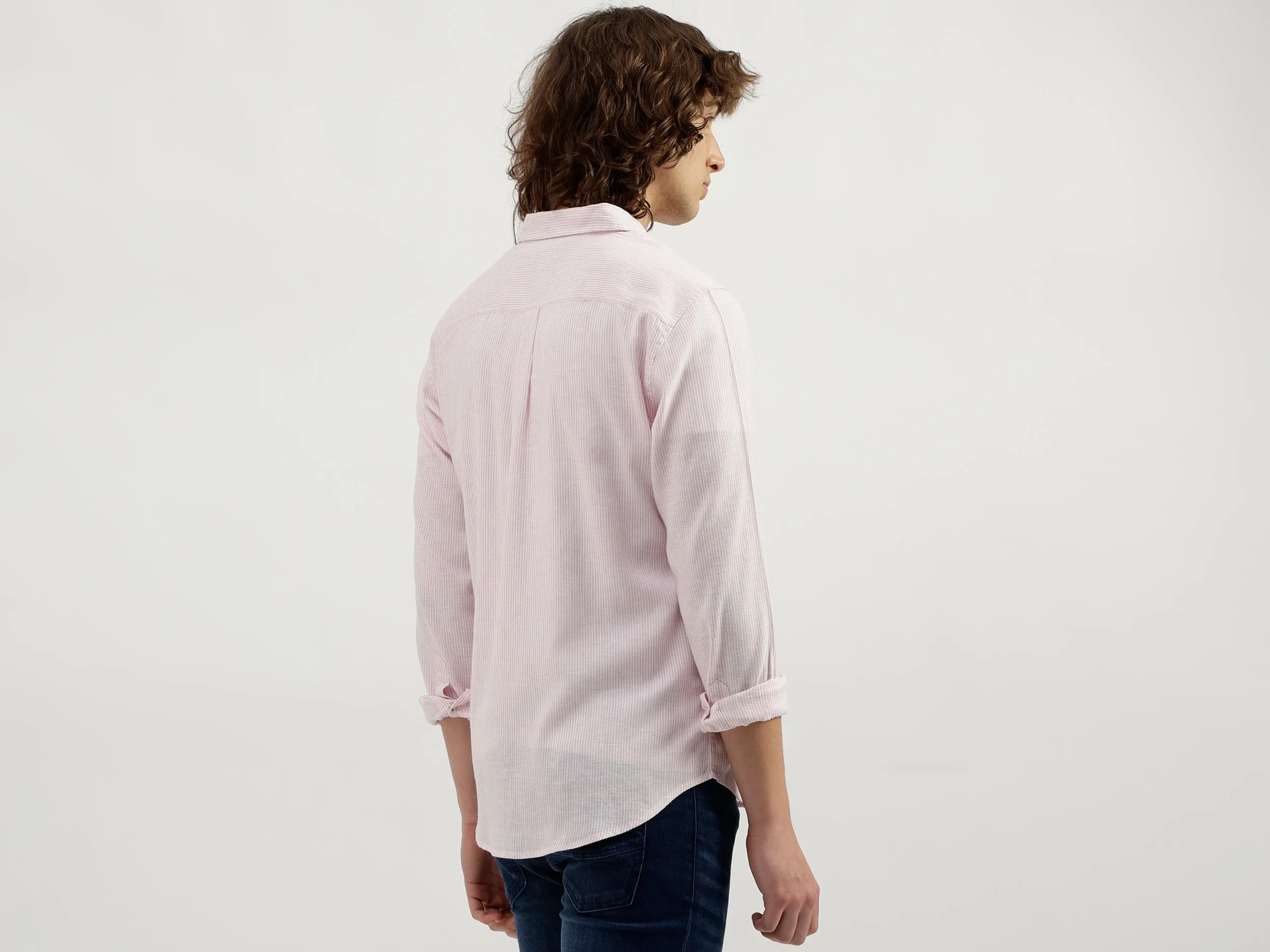 Regular Fit Spread Collar Striped Shirt