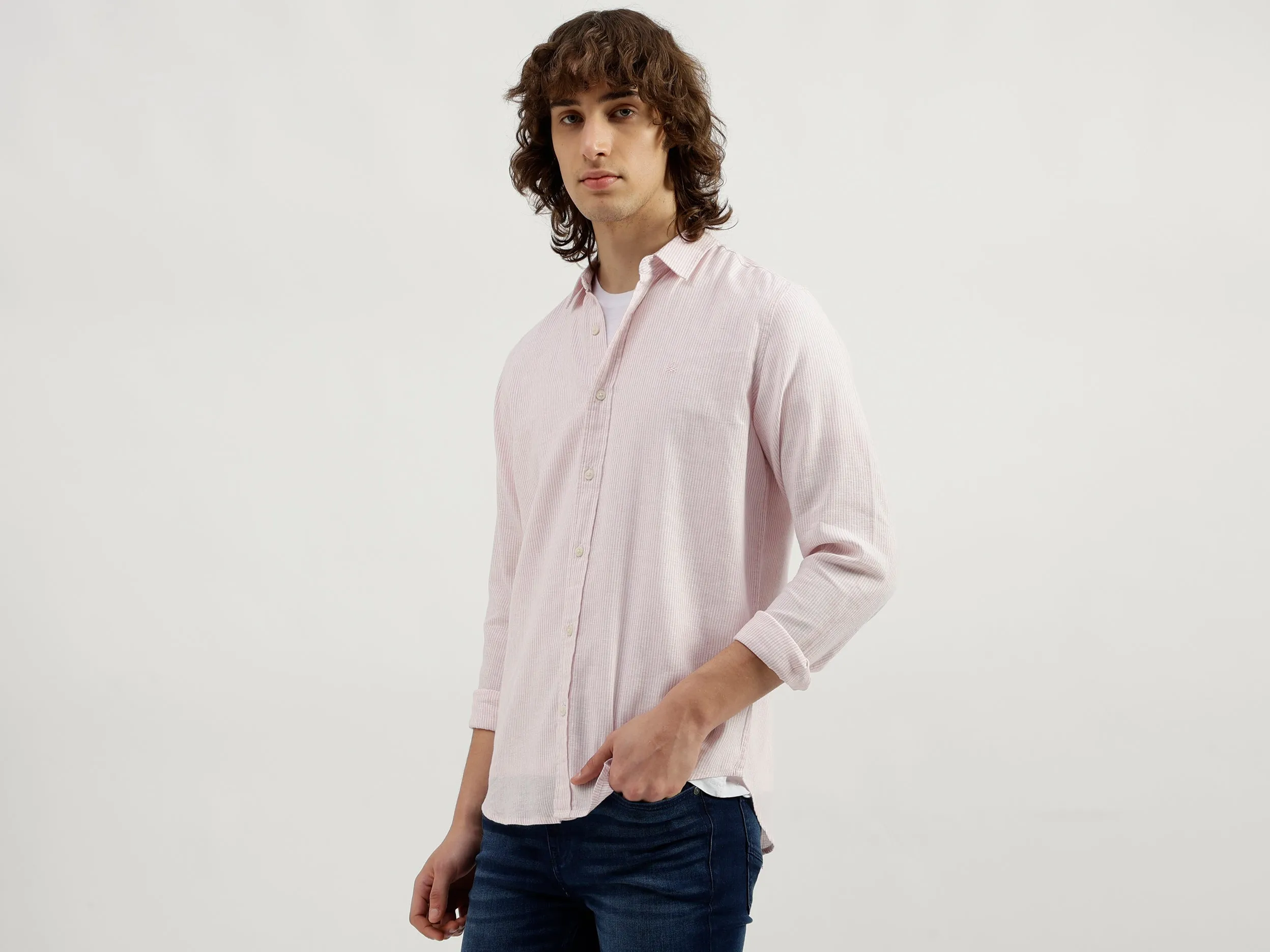 Regular Fit Spread Collar Striped Shirt