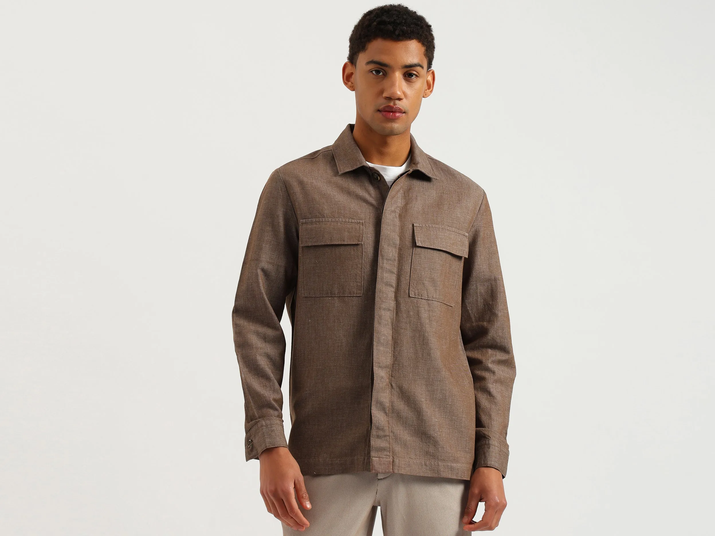 Regular Fit Spread Collar Textured Shacket