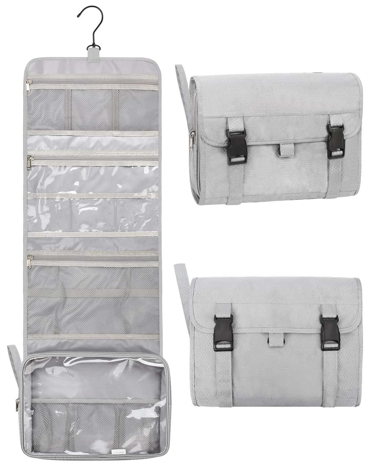 Relavel Travel Toiletry Bag for Men, Hanging Toiletry Bag for Women Makeup Cosmetic Storage Organizer Large Capacity Travel Kit Shaving Bag for Full Sized Container Gray