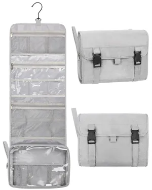 Relavel Travel Toiletry Bag for Men, Hanging Toiletry Bag for Women Makeup Cosmetic Storage Organizer Large Capacity Travel Kit Shaving Bag for Full Sized Container Gray