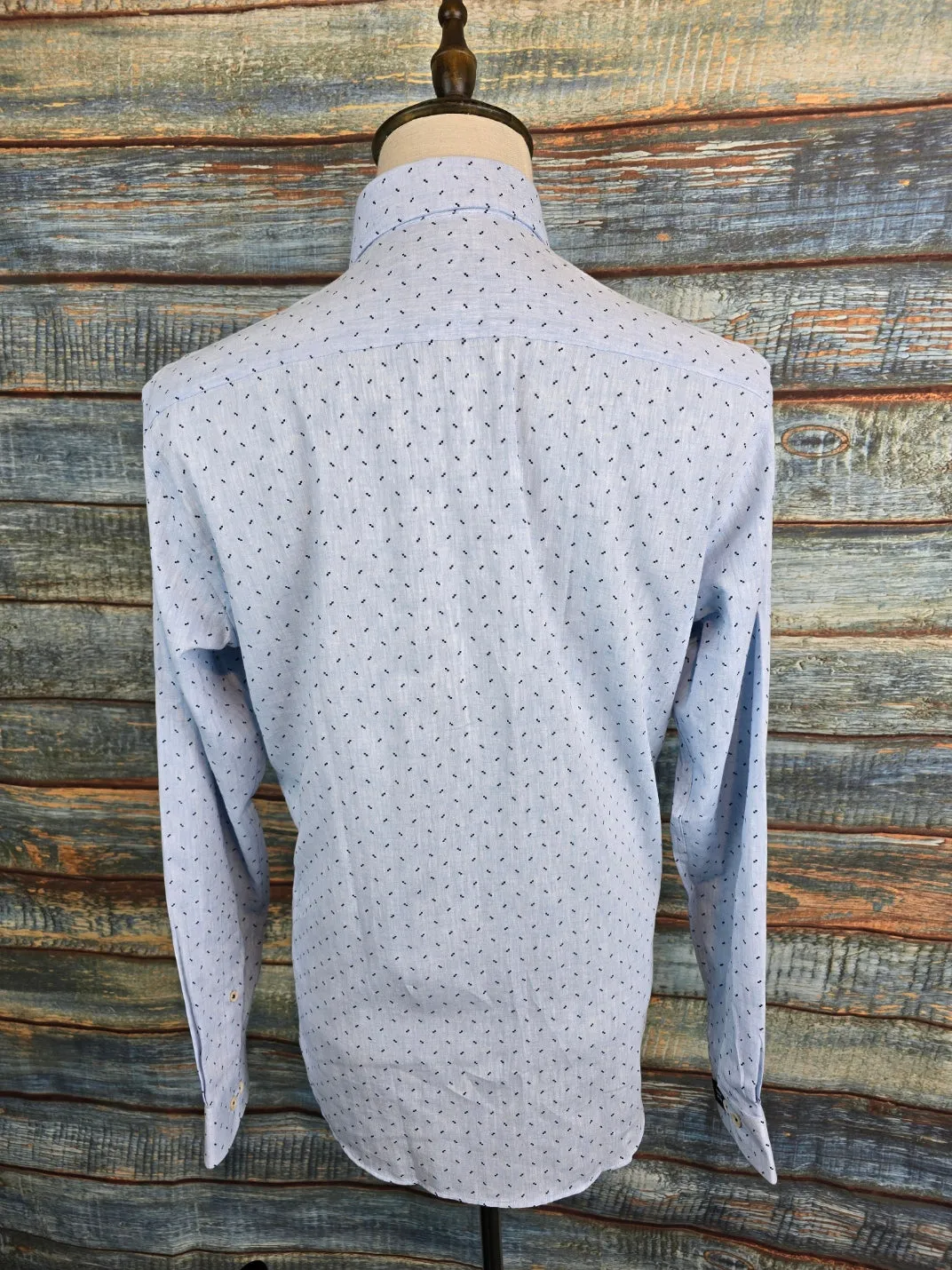 Remus Uomo Tapered fit light blue cotton and linen shirt