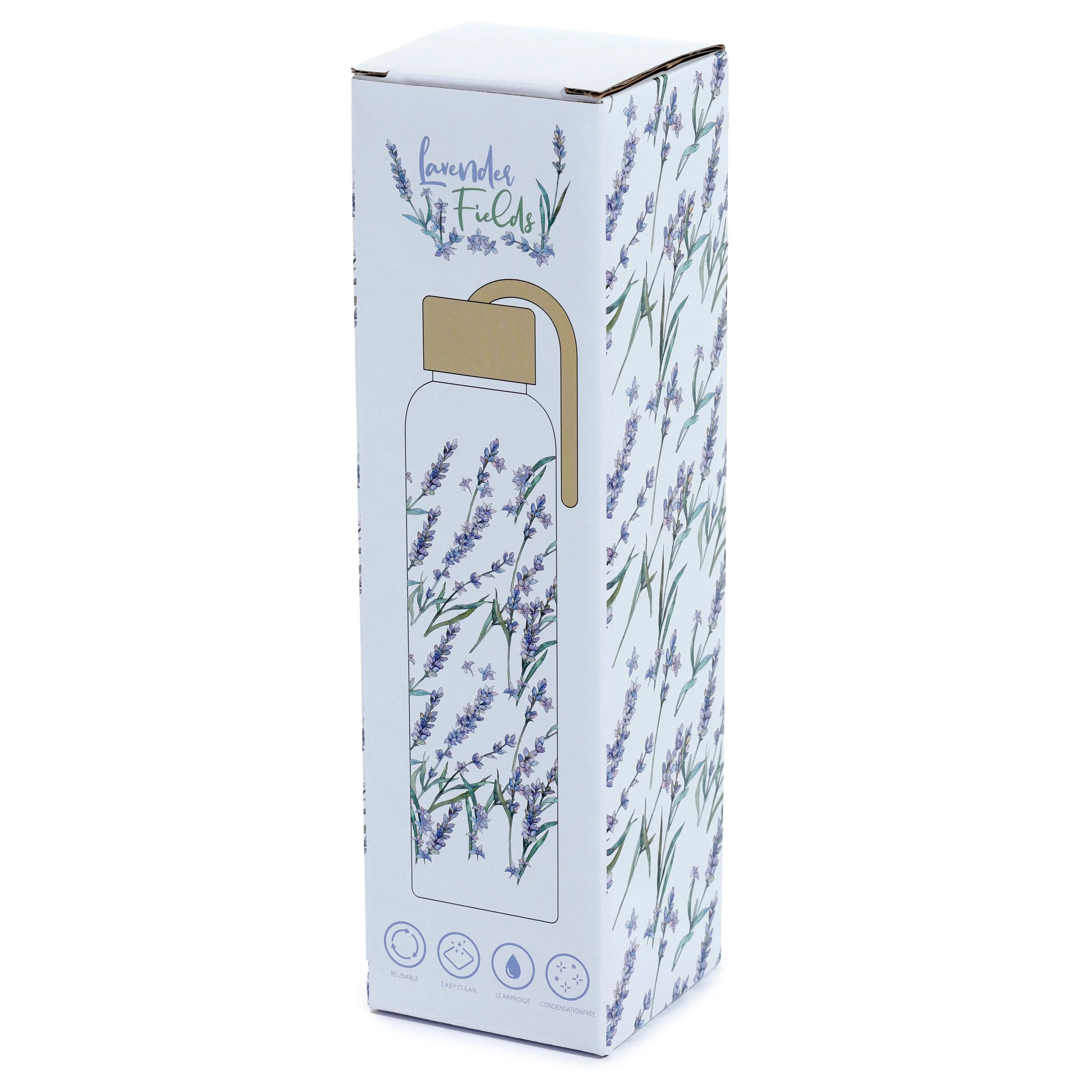 Reusable Glass Water Bottle - Lavender Fields Pick of the Bunch