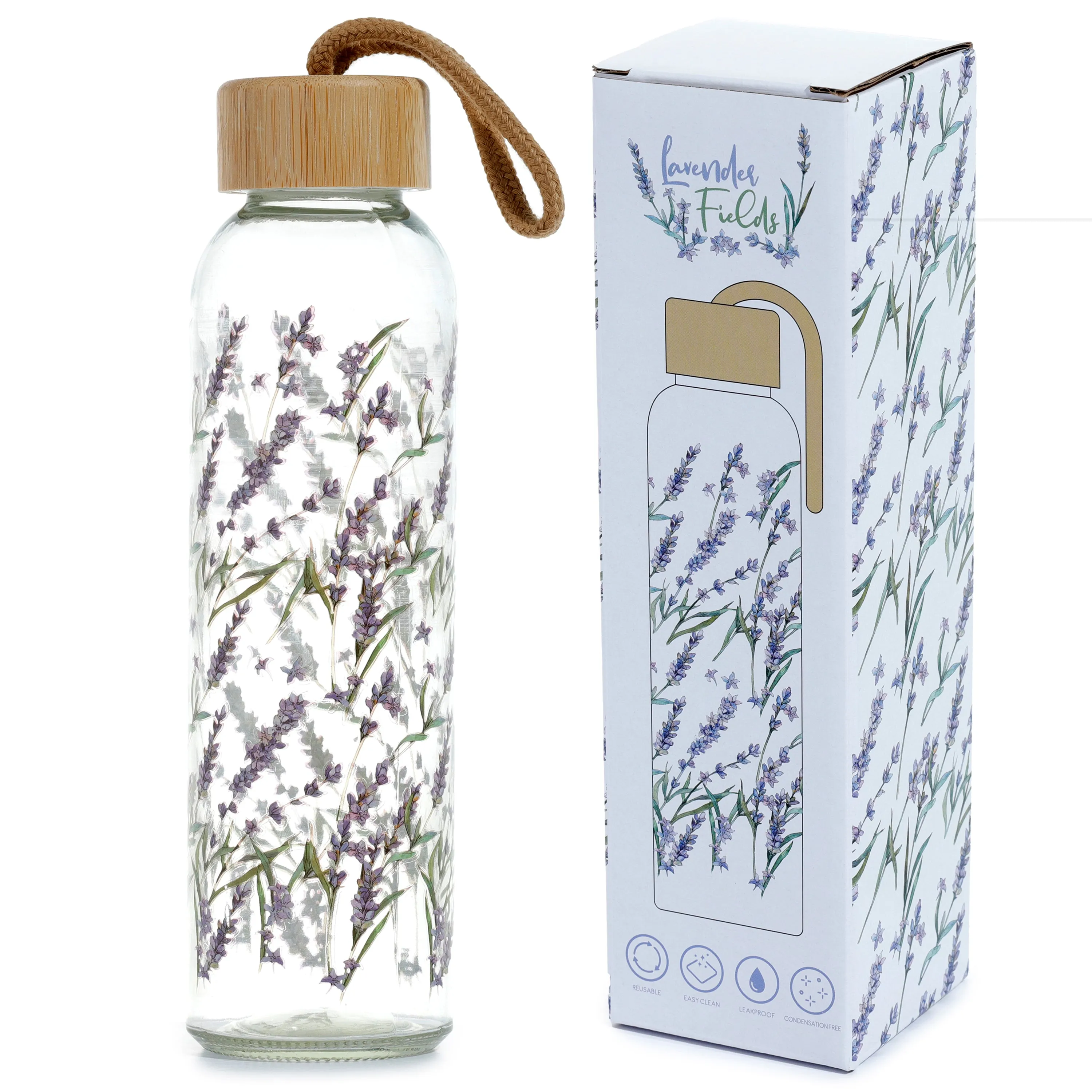 Reusable Glass Water Bottle - Lavender Fields Pick of the Bunch