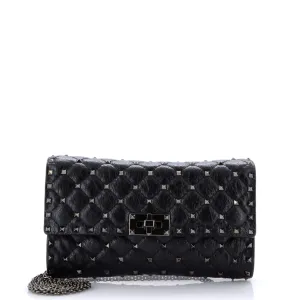 Rockstud Spike Wallet on Chain Quilted Leather Small