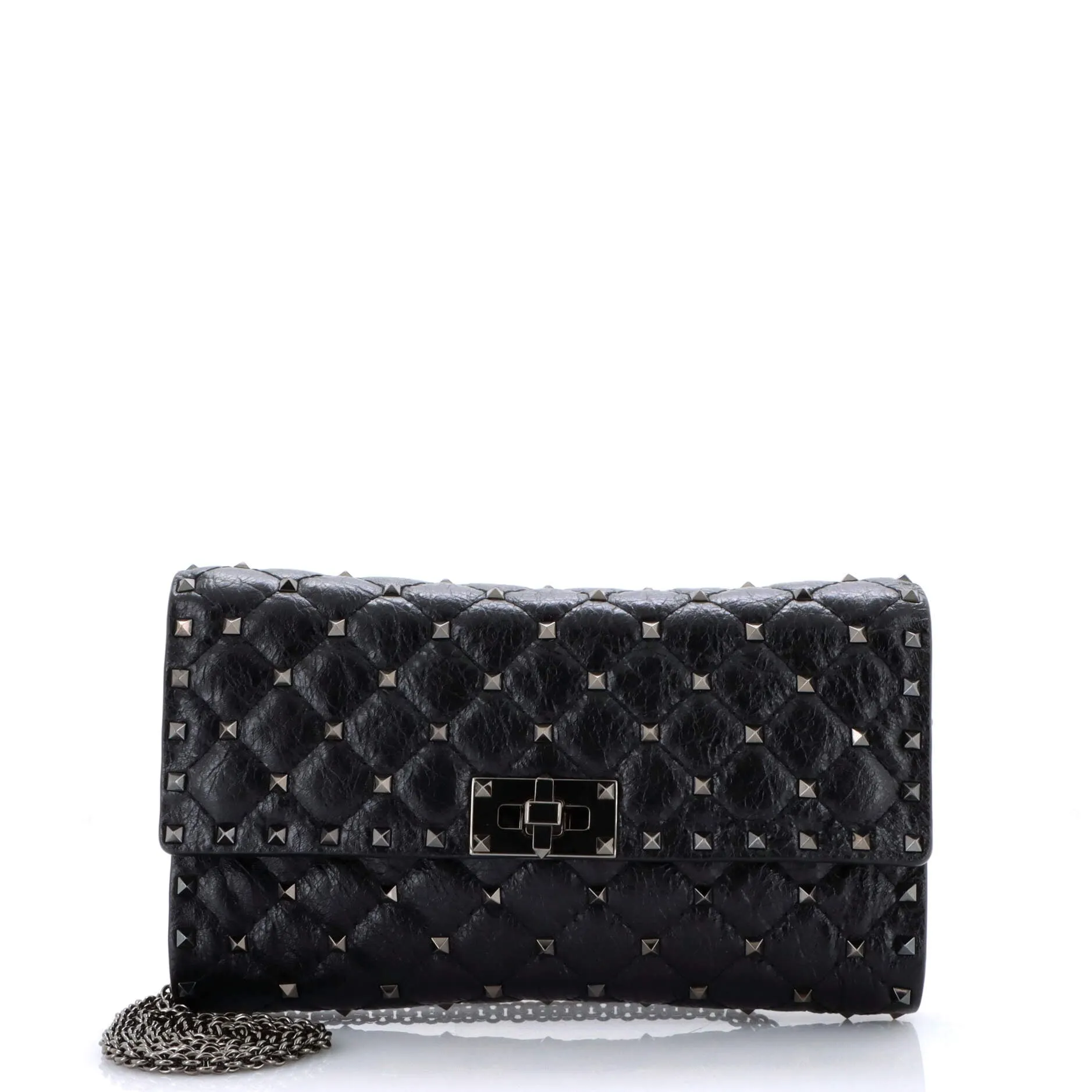 Rockstud Spike Wallet on Chain Quilted Leather Small