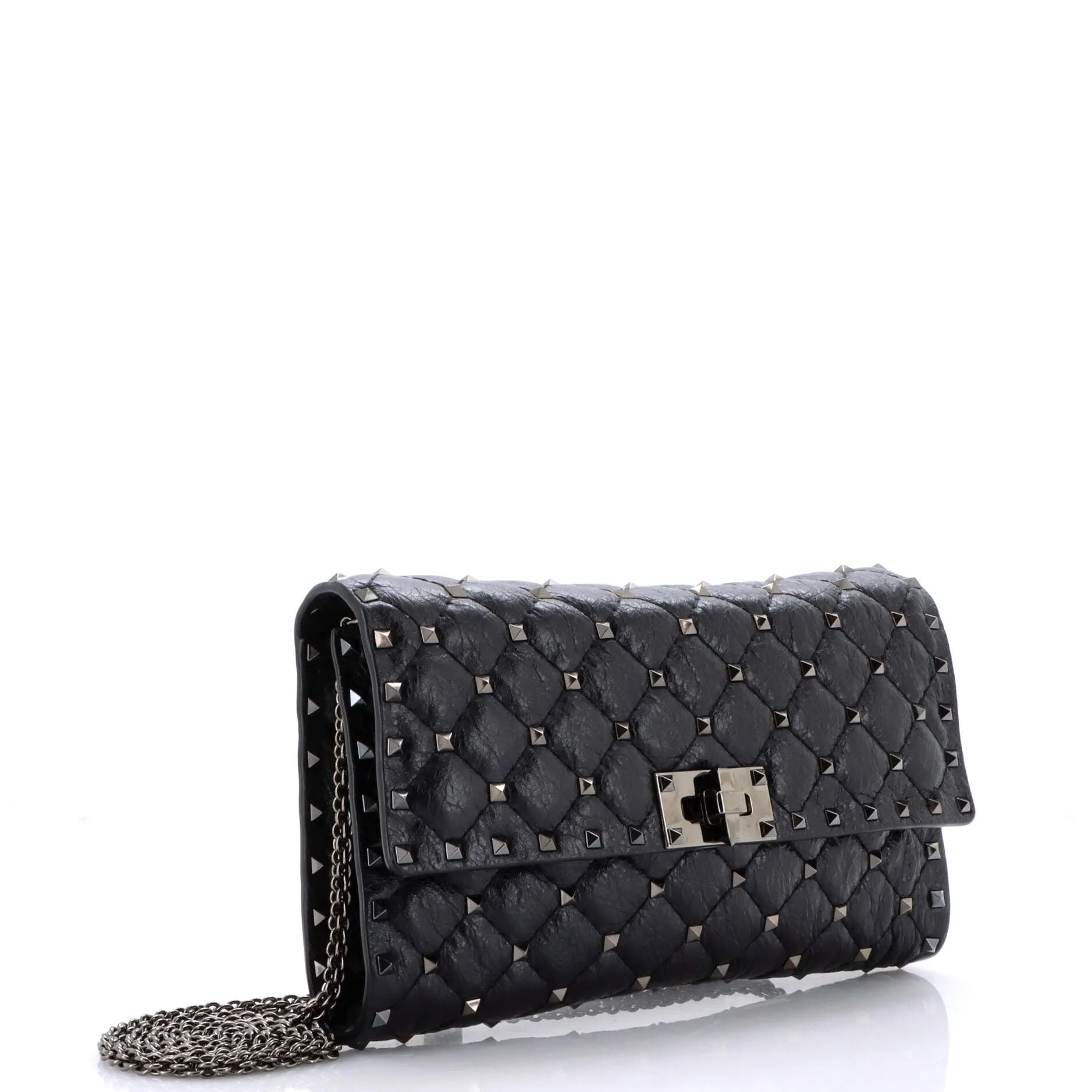 Rockstud Spike Wallet on Chain Quilted Leather Small
