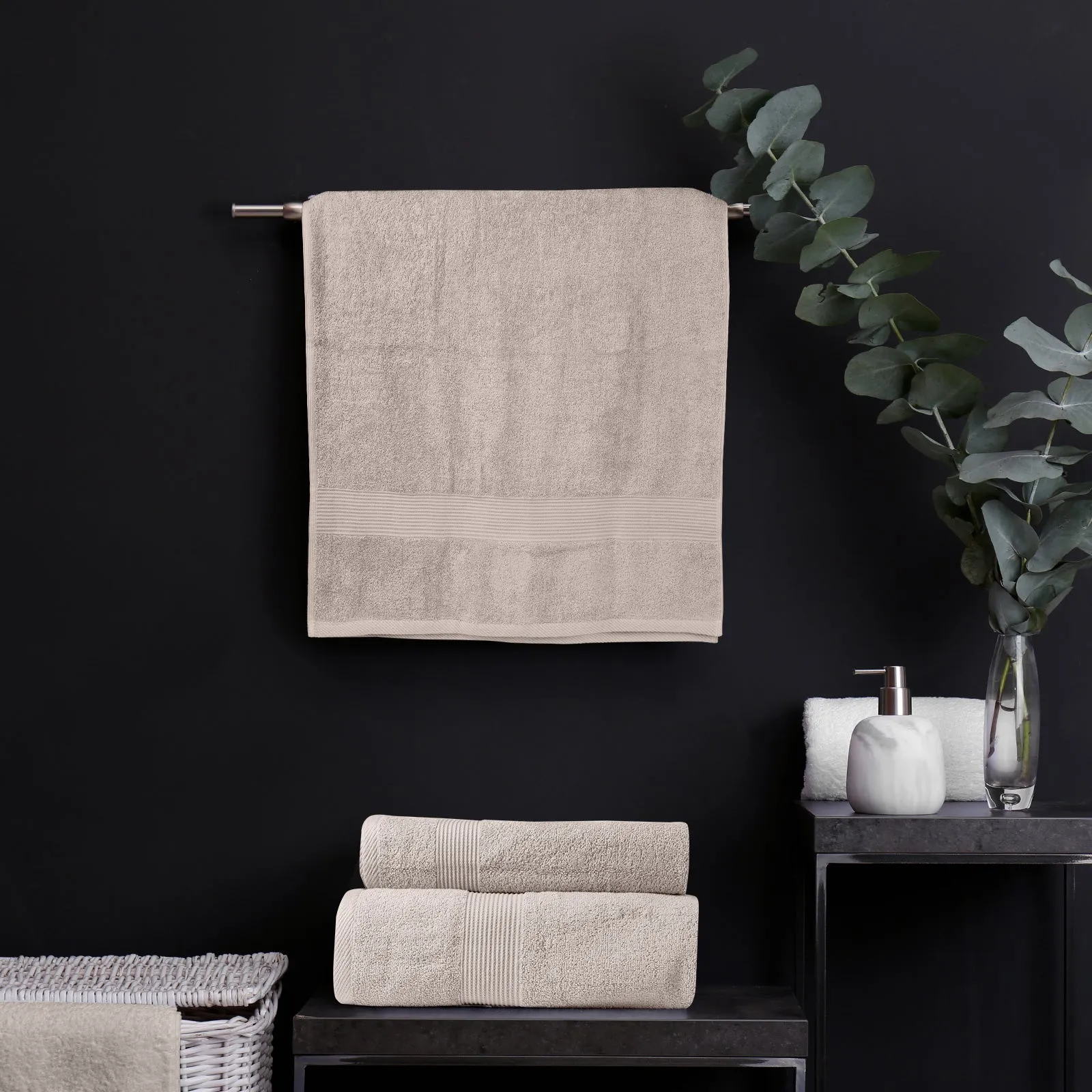 Royal Comfort 4 Piece Cotton Bamboo Towel Set 450GSM Luxurious Absorbent Plush  Beige