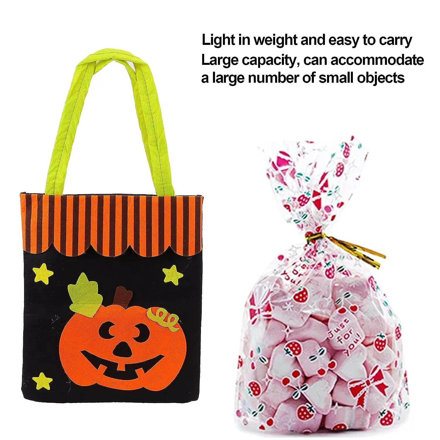 RSAAUD® Halloween Pumpkin Candy Bag Basket | Halloween Candy Goody Bags |Trick or Treat Halloween Candy Baskets| Halloween Pumpkin Treat Bag Trick Or Treat Halloween Basket | Felt Fabric (Pumpkin)