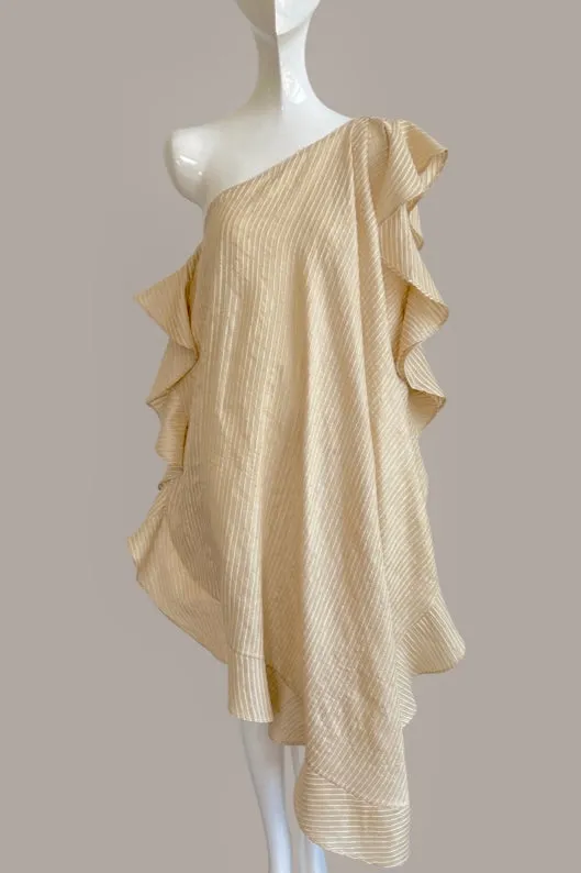Ruffle Kaftan with Quilted Belt Natural Shell Raw Silk Stripe {Made to Order}