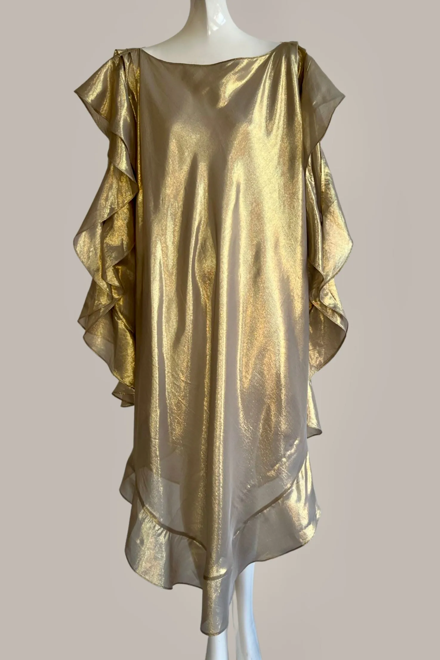 Ruffle Kaftan with Quilted Obi Belt Silk Lame' Champagne Taupe Gold {Made to Order}