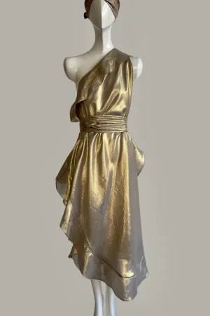 Ruffle Kaftan with Quilted Obi Belt Silk Lame' Champagne Taupe Gold {Made to Order}