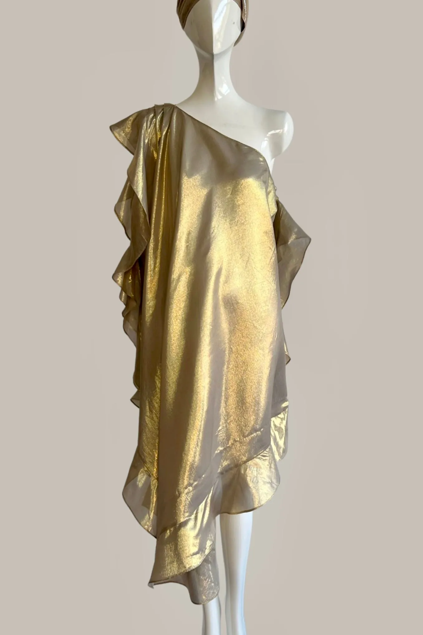 Ruffle Kaftan with Quilted Obi Belt Silk Lame' Champagne Taupe Gold {Made to Order}