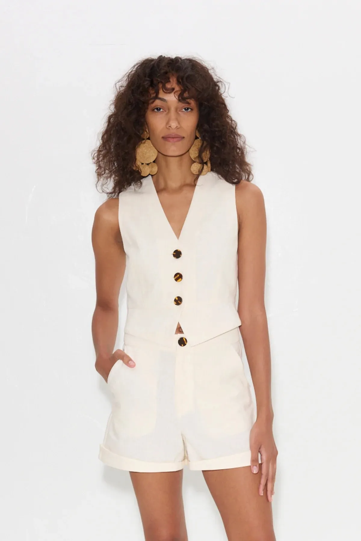 Saffron Linen Vest - Gesso