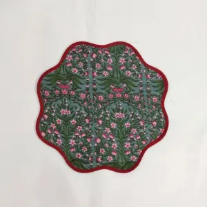 Sage Green Flower Scalloped Cotton Placemats
