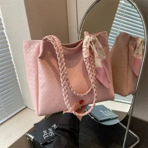 Scarf Accent Braided Handle Tote Bag
