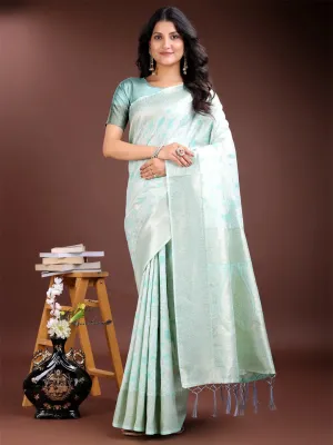 Sea Green Linen Cotton Saree