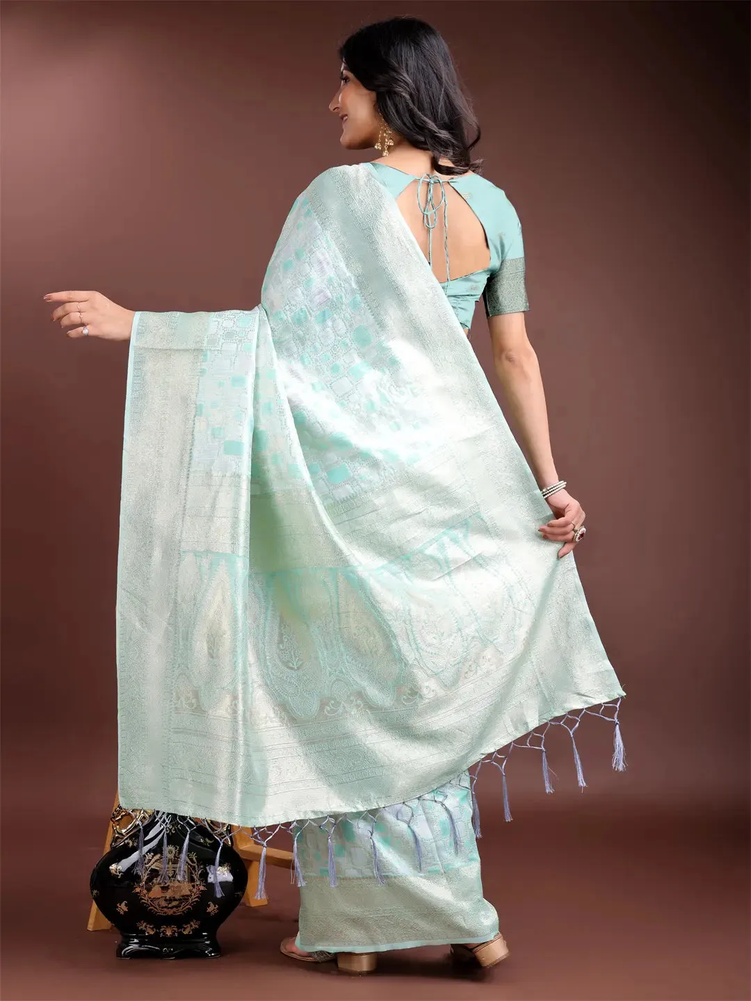 Sea Green Linen Cotton Saree