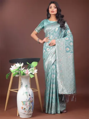 Sea Green Linen Cotton Saree