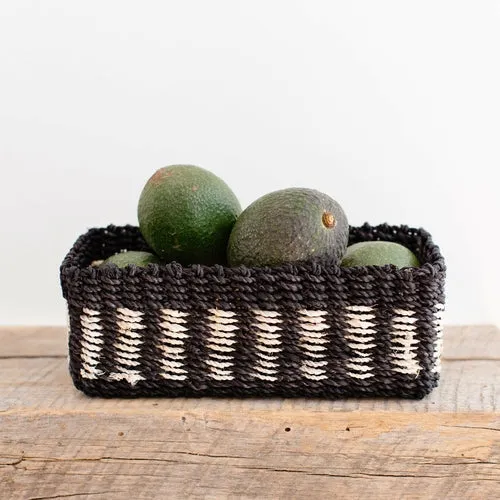 Seagrass Storage Woven Tray | Black   White band