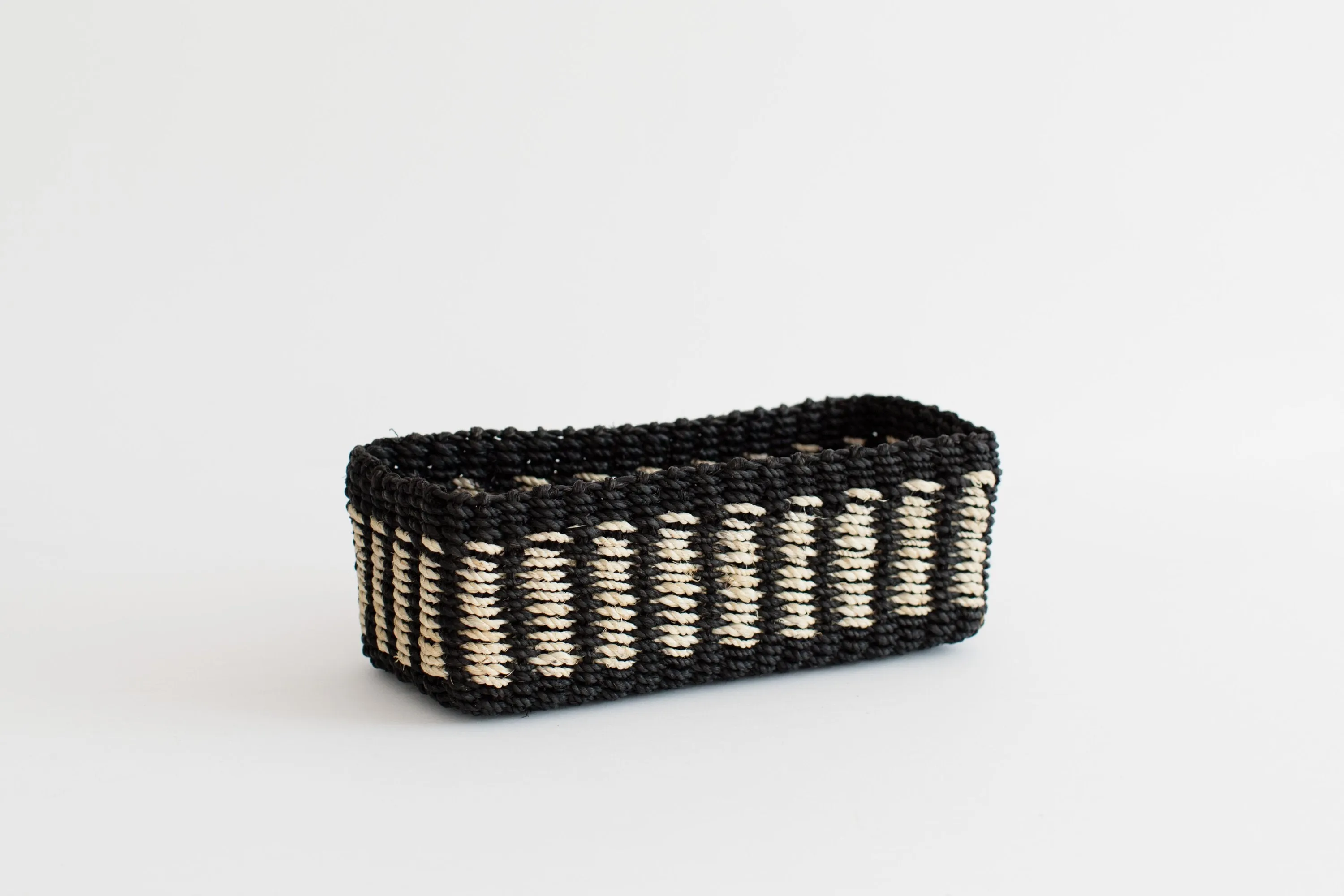 Seagrass Storage Woven Tray | Black   White band