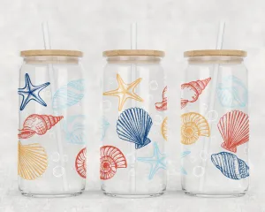 Seashell Can Glass With Lid   Straw